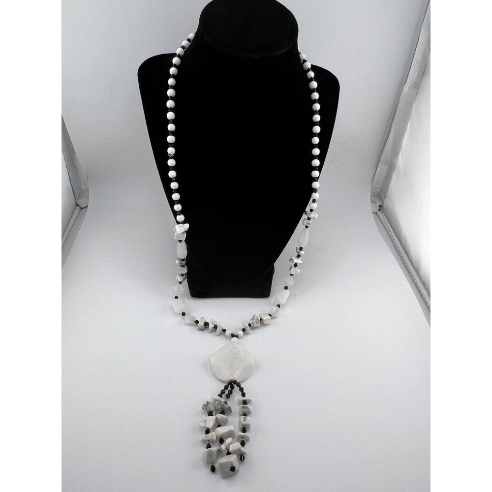 Women Fashion Jewelry Howlite Tumbled Stone Tassel‎ Handcrafted Pendant Necklace